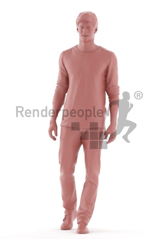 Realistic 3D People model by Renderpeople – european male in daily outfit, walking