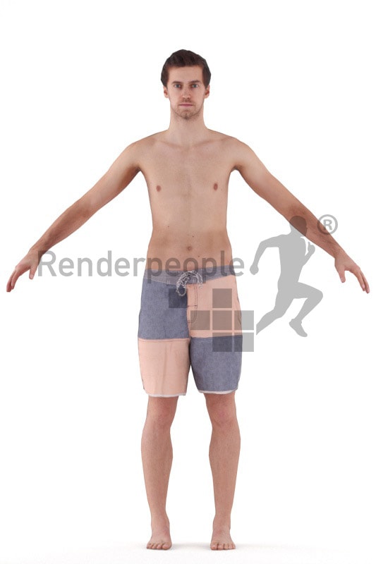 3d people swimming, rigged man in A Pose