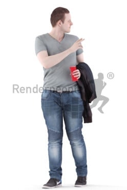 3d people casual, white 3d man walking and waving somebody