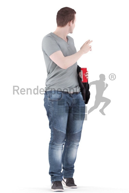 3d people casual, white 3d man walking and waving somebody