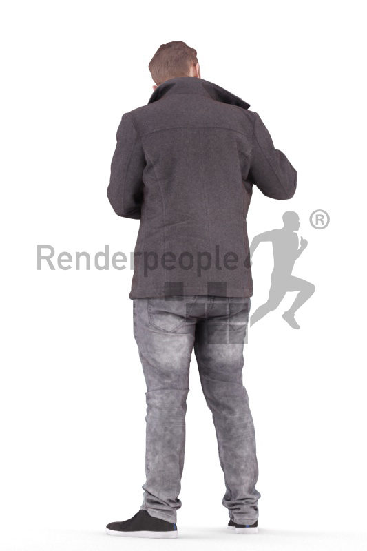 Posed 3D People model for visualization – european man, outdoor, wearing a jacket