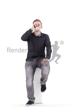 3d people event, white 3d man sitting drinking