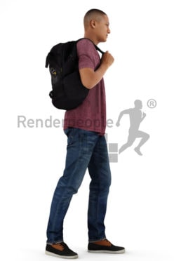 3d people casual, black 3d man carrying a backpack