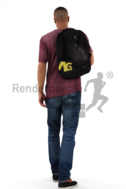 3d people casual, black 3d man carrying a backpack