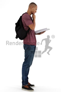 3d people casual, black 3d man reading a book