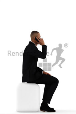 3d people business, black 3d man sitting and calling
