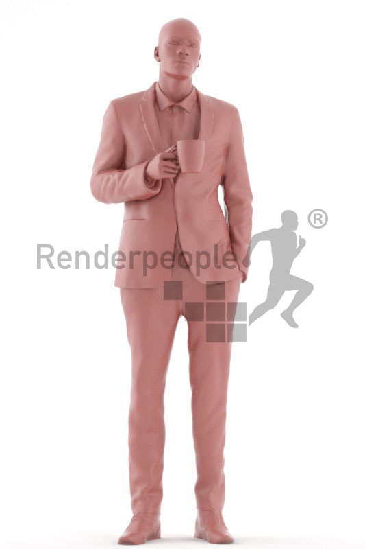 3d people business, black 3d man standing and holding a cup