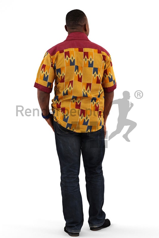 3d people casual, black 3d man with yellow shirt walking