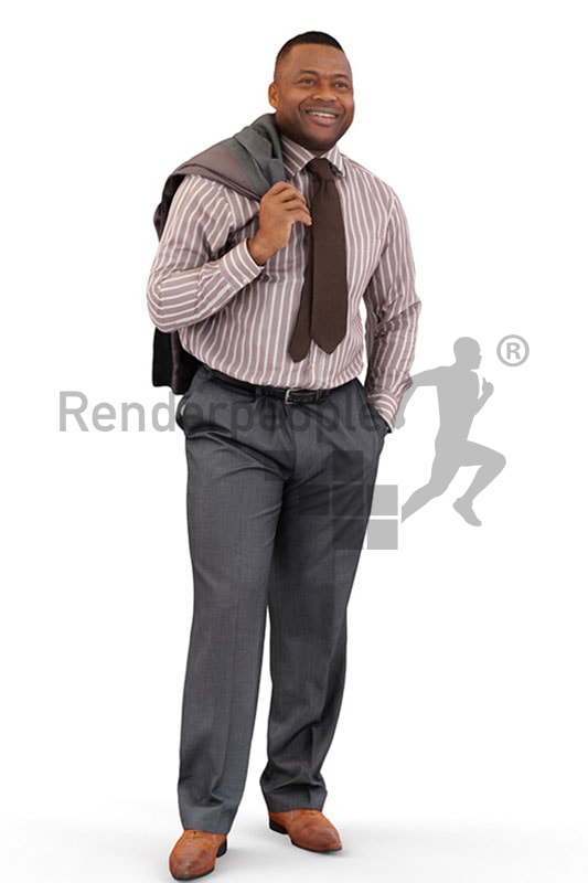 3d people business, black 3d man with a jacket over his shoulder