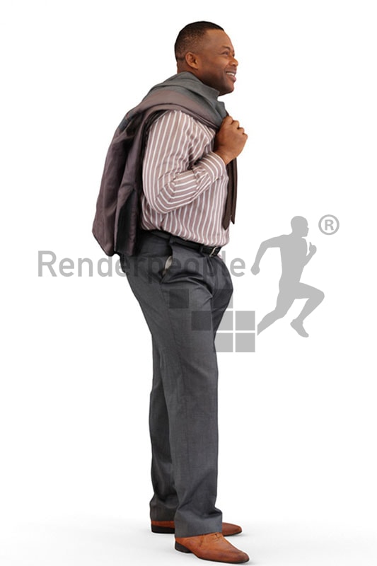 3d people business, black 3d man with a jacket over his shoulder