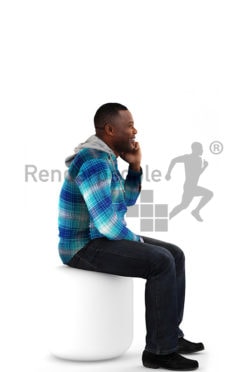 3d people casual, black 3d man sitting and talking on the phone