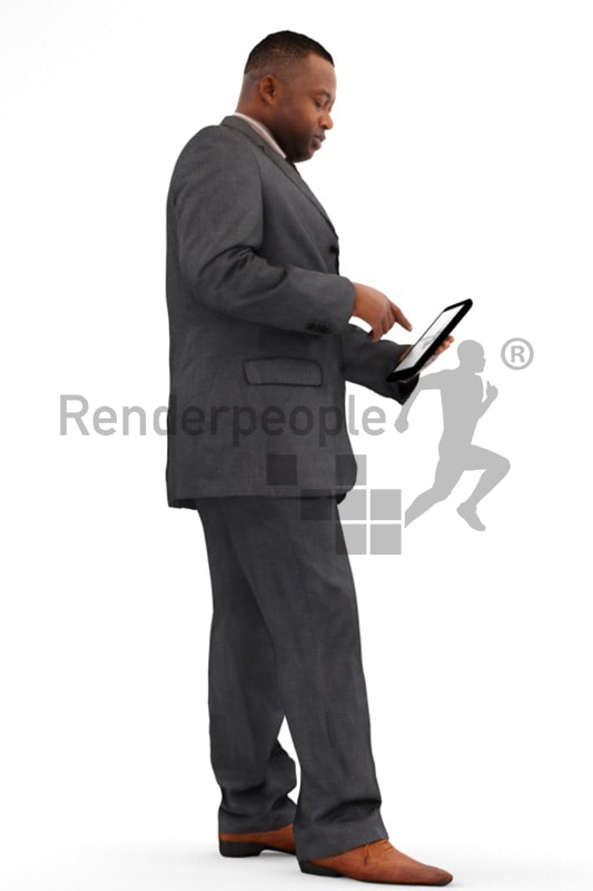 3d people business, black 3d man using a tablet