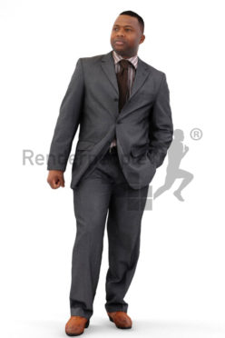 3d people business, black 3d man in suit walking