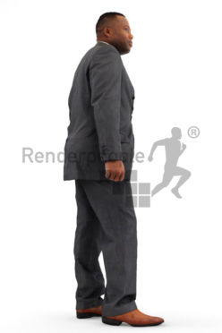 3d people business, black 3d man in suit walking