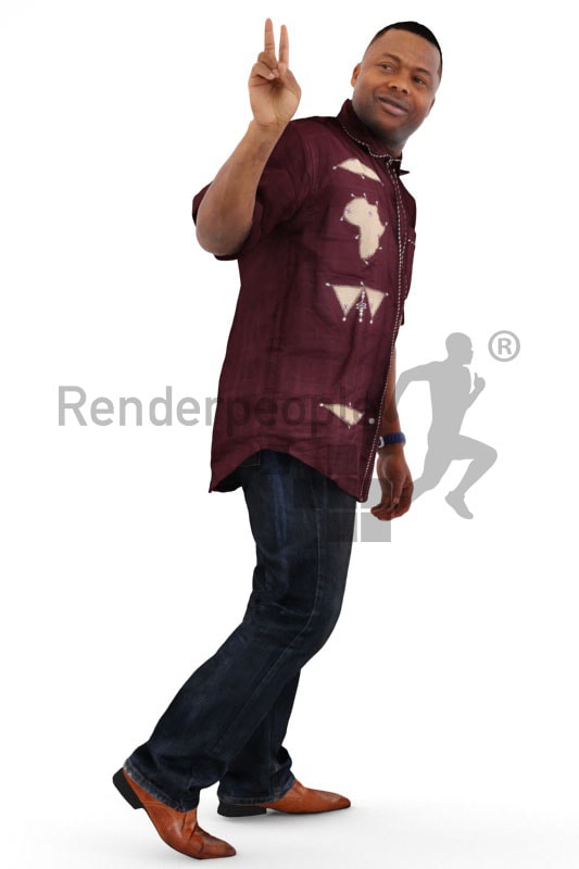 3d people casual, black 3d man walking and waving