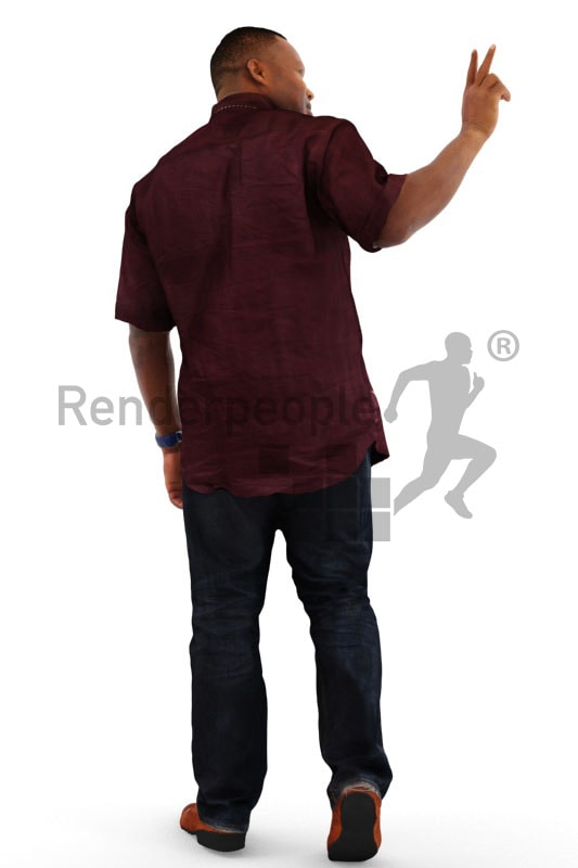 3d people casual, black 3d man walking and waving