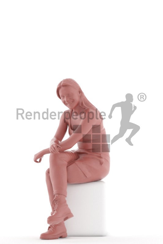 Scanned human 3D model by Renderpeople – white woman sitting in casual clothes