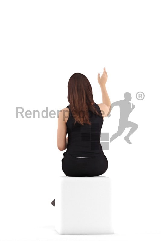 3D People model for 3ds Max and Blender – european woman sitting in daily clothes all black and greeting