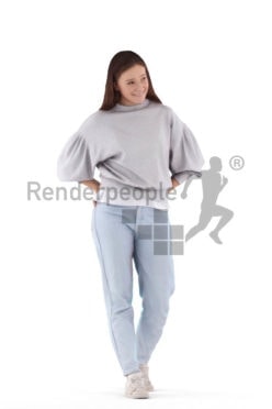 Photorealistic 3D People model by Renderpeople – white woman, casual look, walking