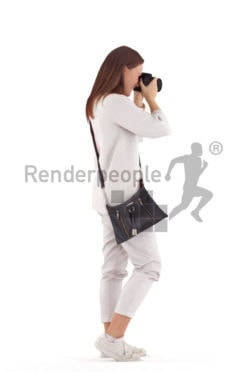Posed 3D People model for renderings – woman, casual, taking pictures