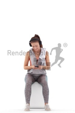 3D People model for 3ds Max and Cinema 4D – woman i workout wear, sitting and listening music