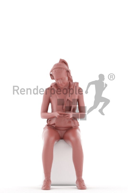 3D People model for 3ds Max and Cinema 4D – woman i workout wear, sitting and listening music