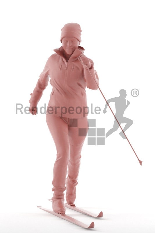 Scanned human 3D model by Renderpeople, skiing woman, skiing clothes