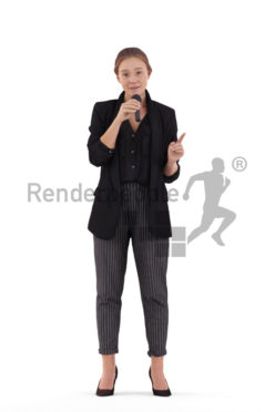 3D People model for 3ds Max and Sketch Up, white woman business, making an announcment, with micro