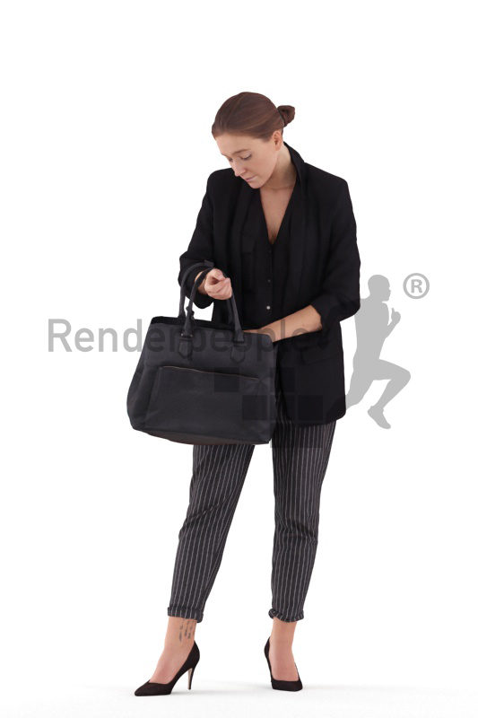 3D People model for 3ds Max and Sketch Up, white woman business, searching something in her bag