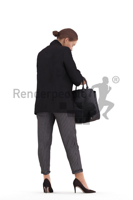 3D People model for 3ds Max and Sketch Up, white woman business, searching something in her bag