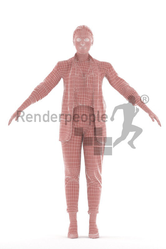Rigged human 3D model by Renderpeople – european female in business look