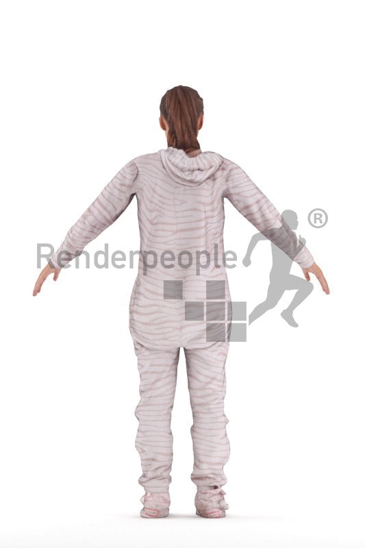 Rigged human 3D model by Renderpeople –white woman in sleeping overall