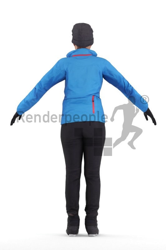 Rigged and retopologized 3D People model – european woman in skiing outfit