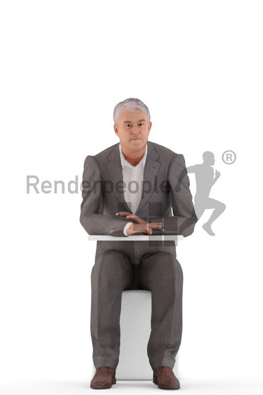 Animated 3D People model for 3ds Max and Maya – elderly european male in business look, sitting