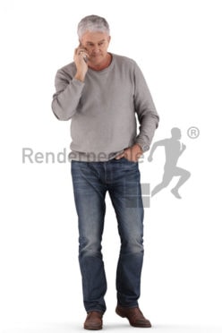 3d people casual, best ager man standing and calling somebody with his phone