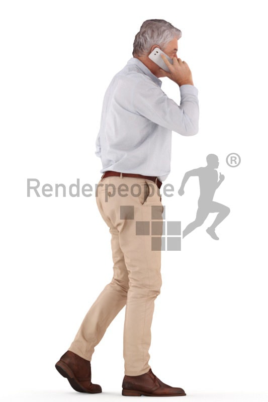 3d people casual business, best ager man walking and calling with cellphone