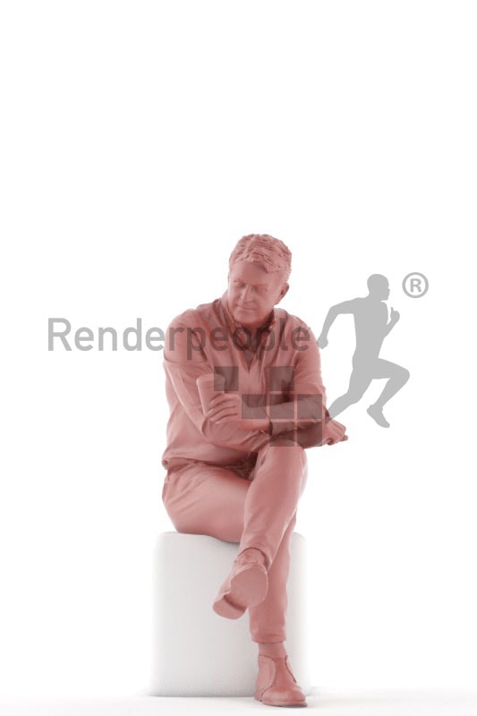 3d people casual business, best ager man sitting and holding a cup