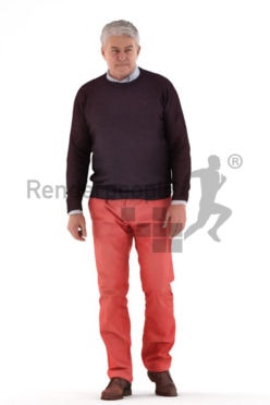 3d people casual, best ager man walking