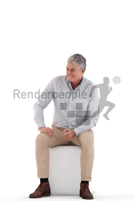 3d people business, best ager man sitting and smiling