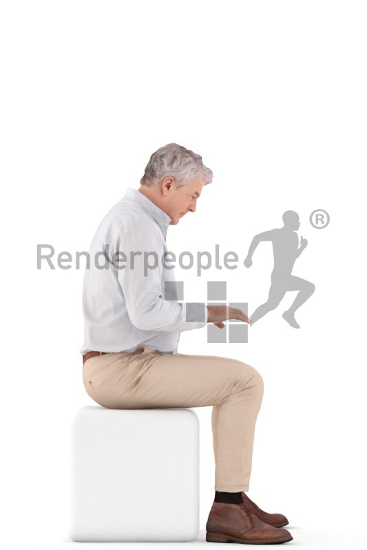 3d people business, best ager man sitting and typing