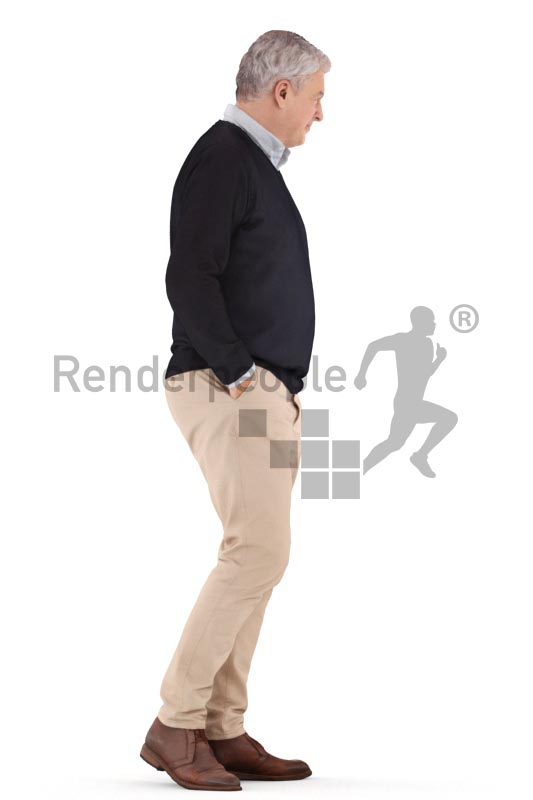 3d people casual, best ager man walking with hands in his pokets