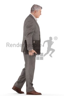 3d people business, best ager man walking with folder