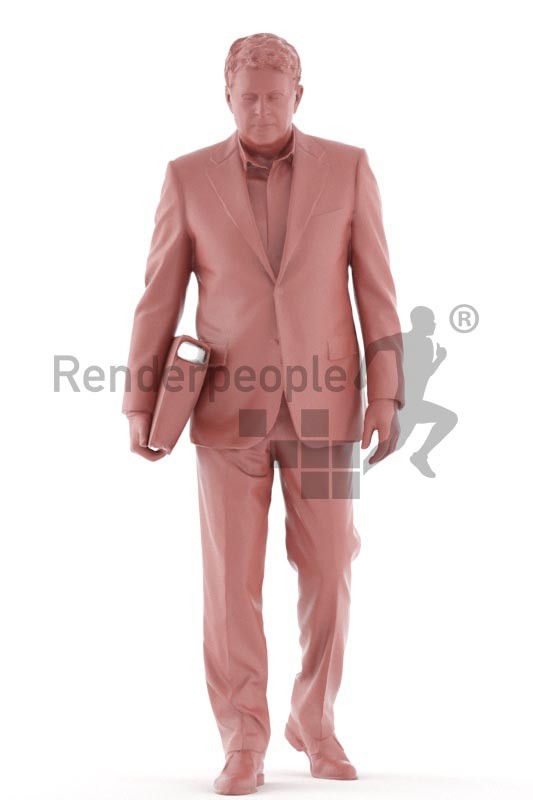 3d people business, best ager man walking with folder