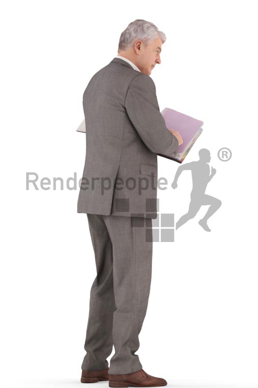 3d people business, best ager man standing with folder
