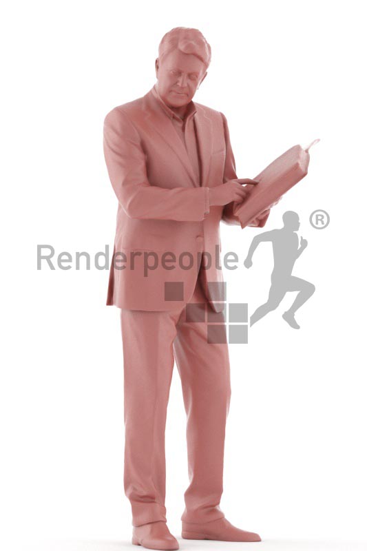 3d people business, best ager man standing with folder