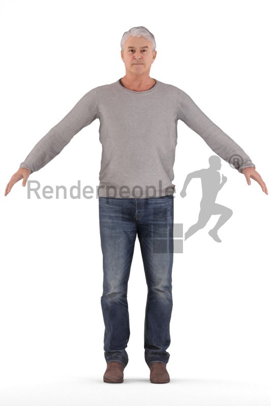 3d people casual, rigged best ager man in A Pose