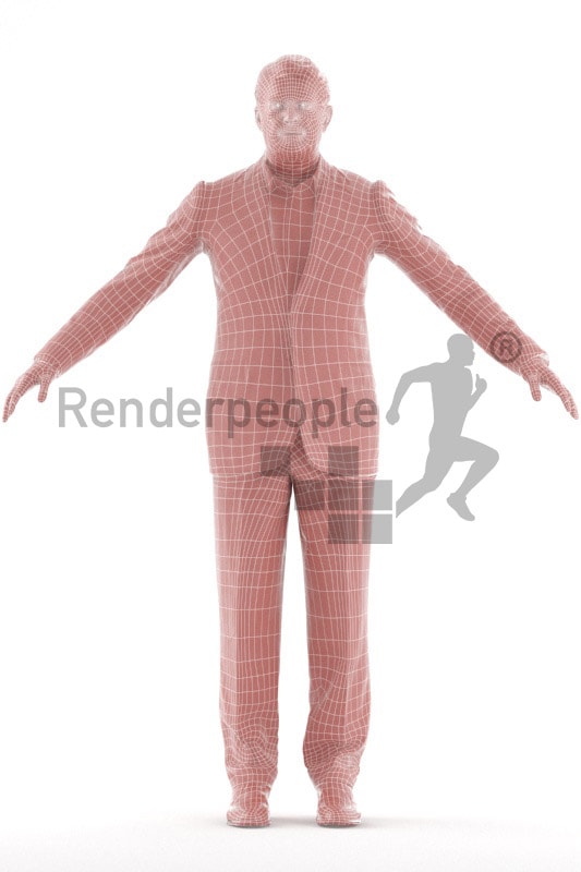 3d people business, rigged elderly man in A Pose