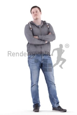 3d people casual, white 3d man standing and waiting