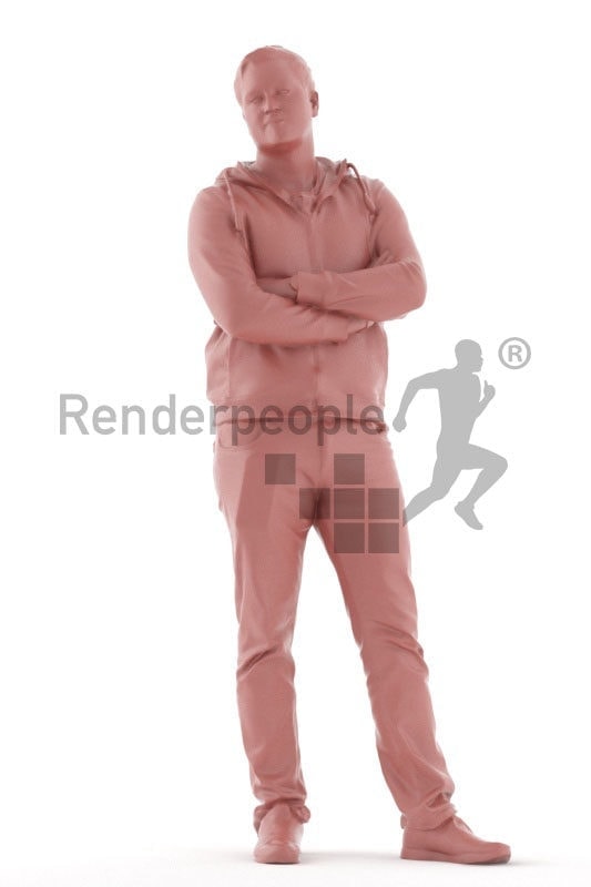 3d people casual, white 3d man standing and waiting