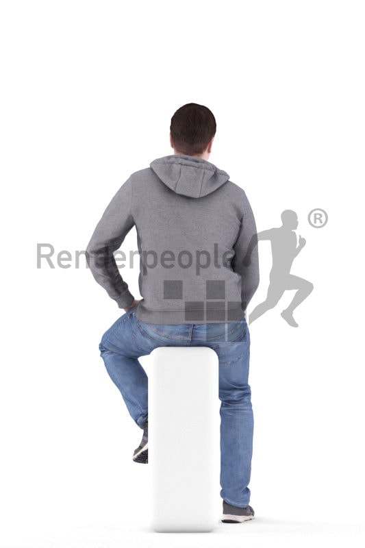 3D People model for 3ds Max and Blender – european man in daily look, sitting on a chair